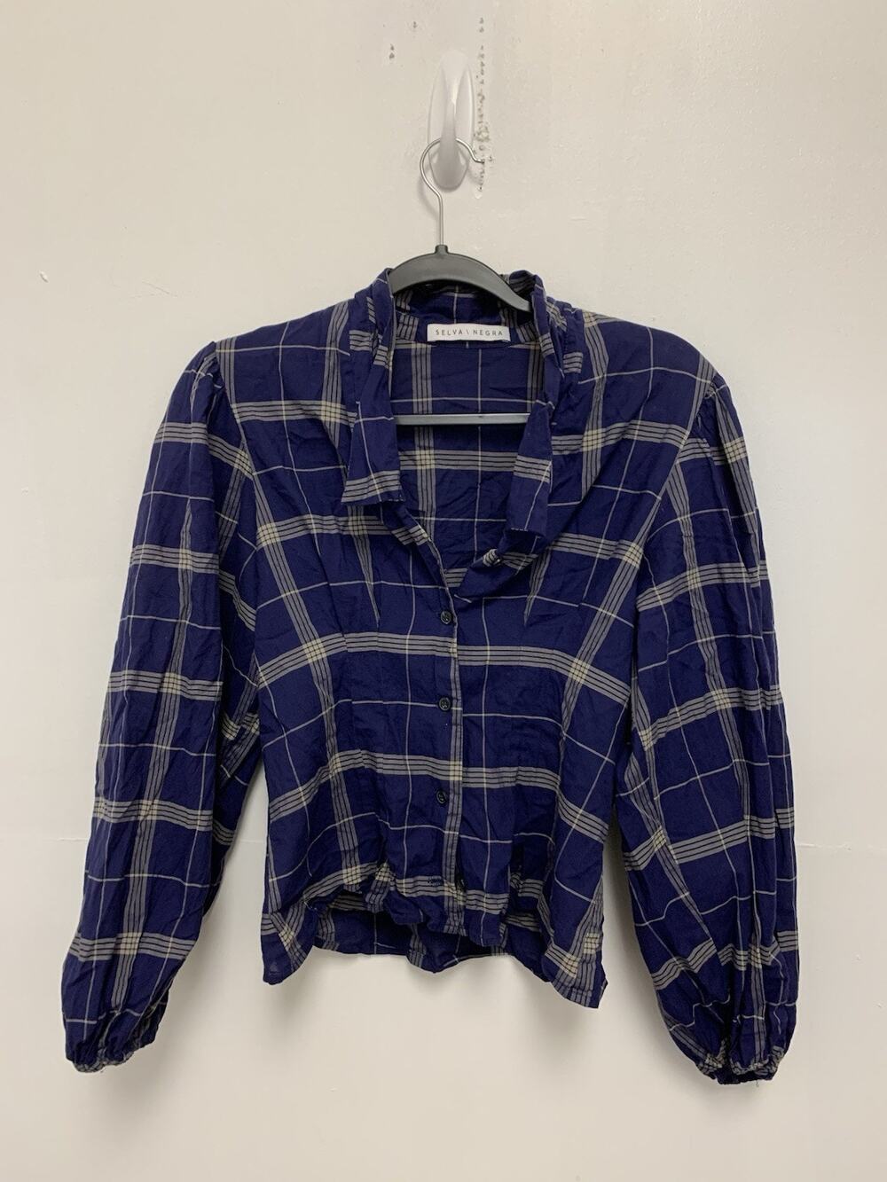 Selva Negra Plaid Cinched Button Up Size Small Quiet Luxury Lagenlook Top
